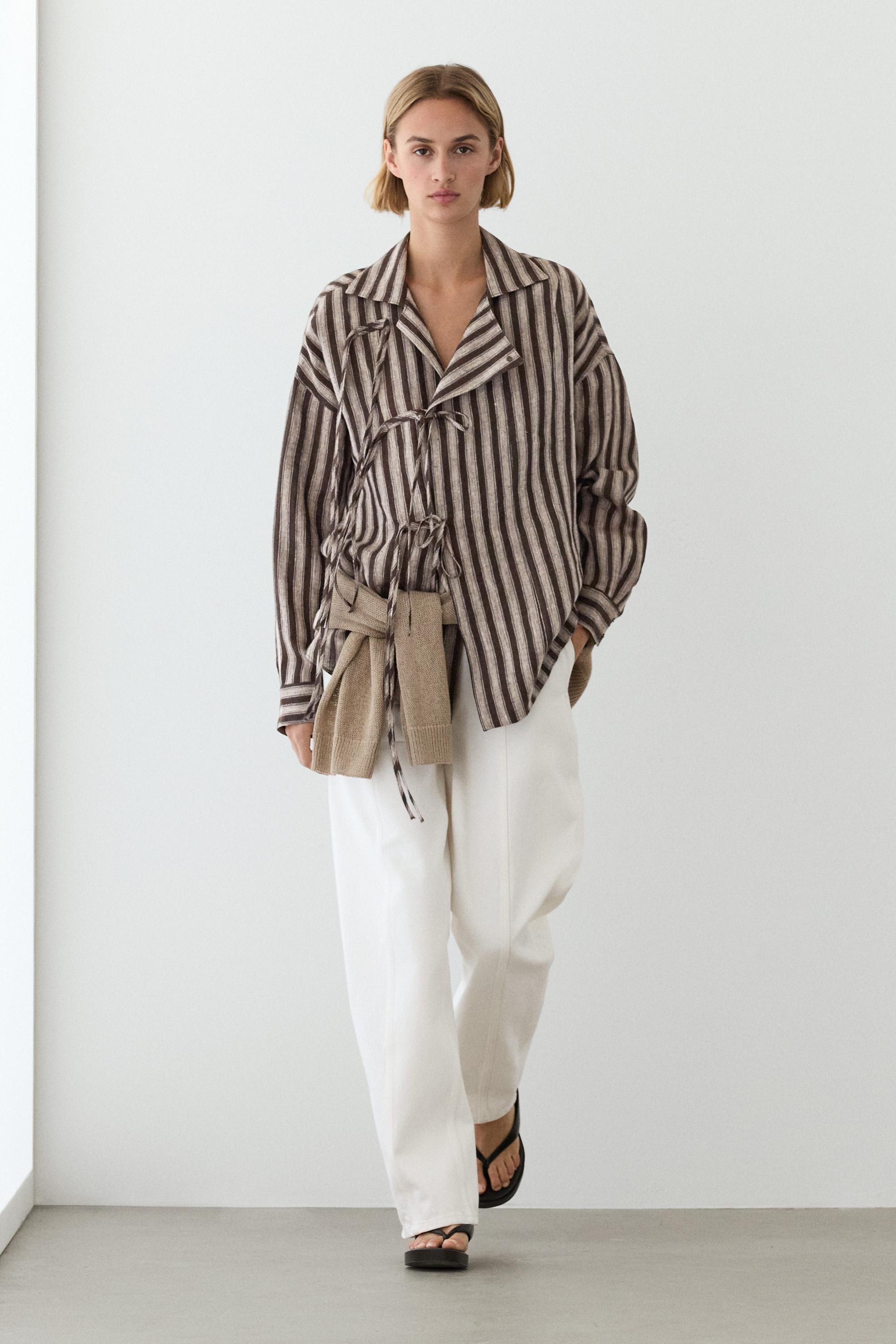 Striped wrap shirt with tie detail